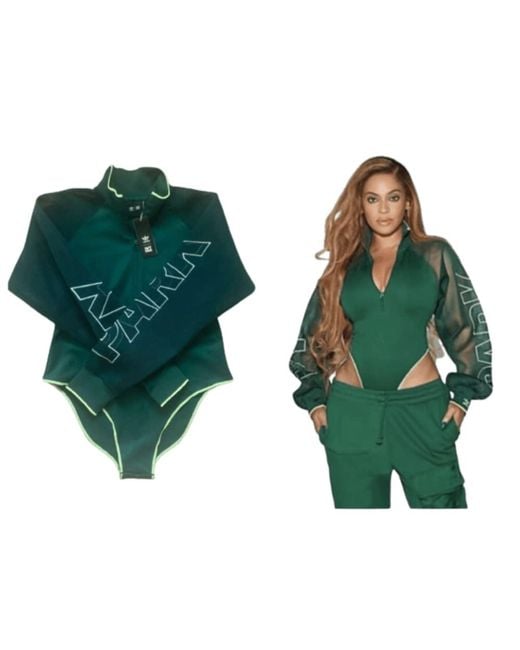 Adidas Ivy Park X Beyonce Mesh Sleeve Bodysuit Gs0396 Catsuit Dark Green Uk Xl
