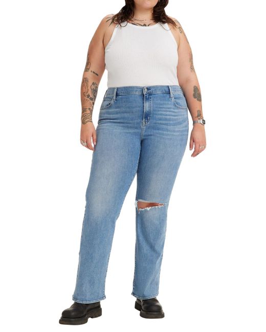 Levi's Blue Plus Size 726 High Rise Flare Jeans Medium Indigo Destructed