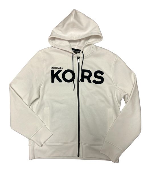 Michael Kors Gray S Logo Fleece Jacket With Hoodie Zip Front With Pockets Xl White for men