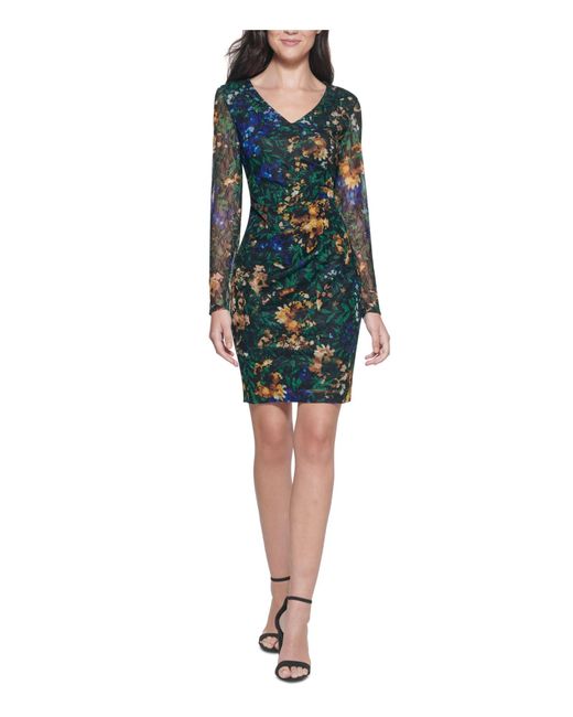 Guess Green Langärmeliges kleid mit V-Ausschnitt