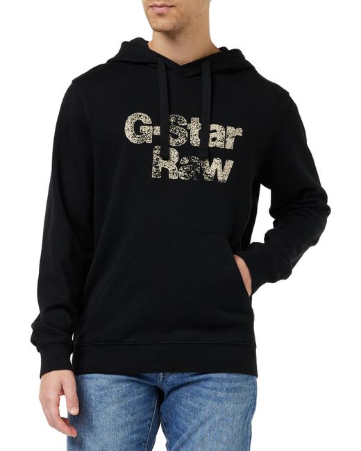 G-Star RAW Black Painted Graphic Hooded Sw Sweatshirt for men