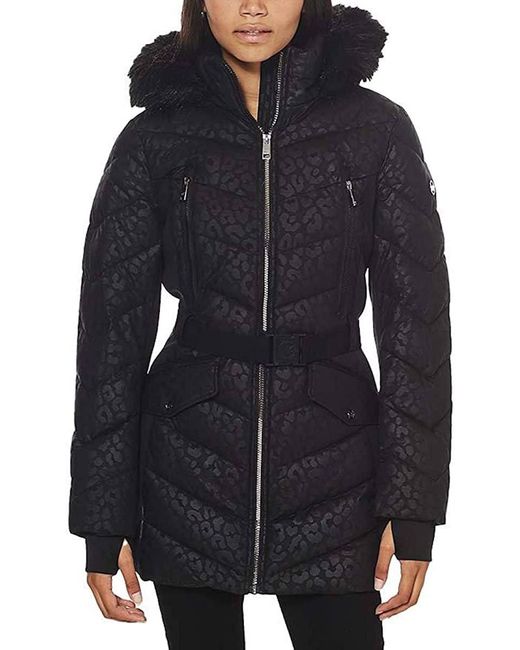 Michael Kors Michael Logo Lepaord Belted Hood Puffer Coat Black Animal Lyst UK