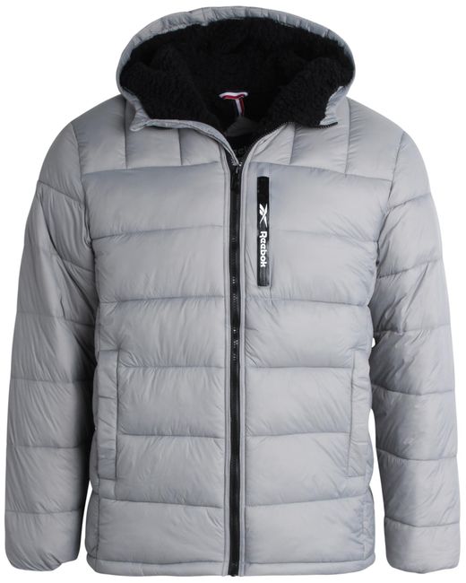 Reebok Gray Heavyweight Quilted Puffer Parka Coat - Insulated Sherpa Lined Outerwear Ski Jacket For for men