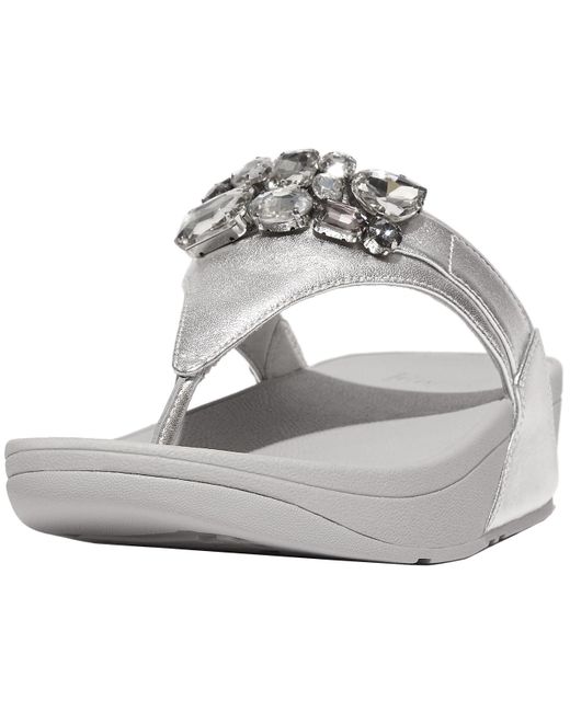 Fitflop Lulu Jewel-deluxe Metallic-leather Toe-thongs Wedge Sandal