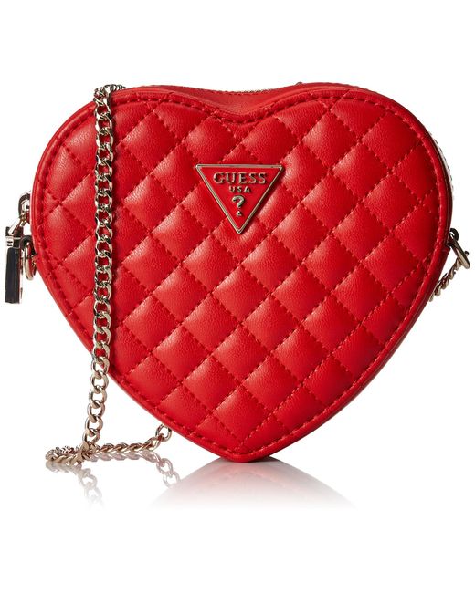 Guess Red Rianee Quilt Heart Bag