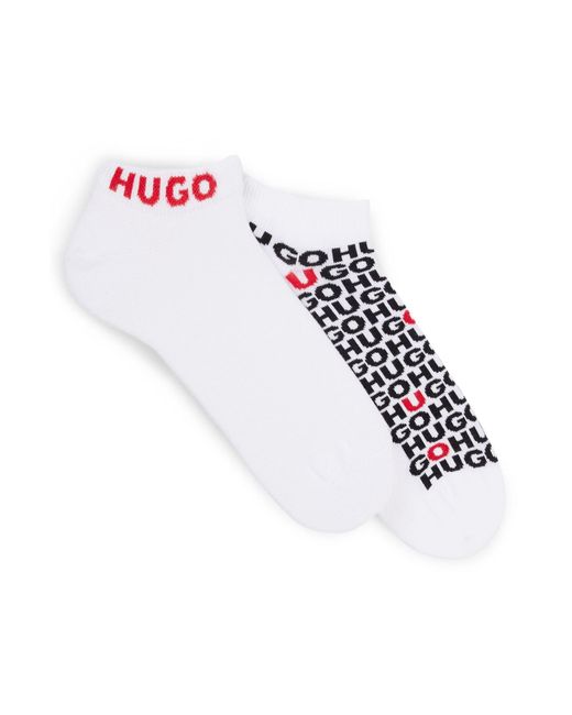 HUGO White S 2p As Stacked Cc Two-pack Of Cotton-blend Ankle Socks With Logos for men