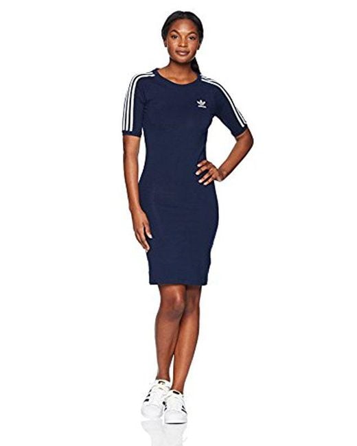 Adidas Originals Blue 3 Stripes Dress, Collegiate Navy/white Xs