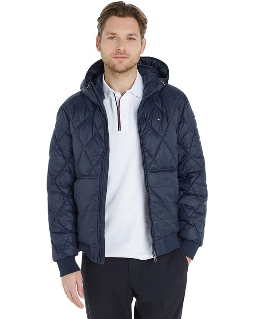 Tommy Hilfiger Mix Quilt Gerecycled Hooded Jas in het Blue voor heren