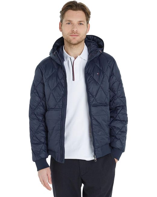 Tommy Hilfiger Blue Recycled Hooded Jacket For Transition Weather for men