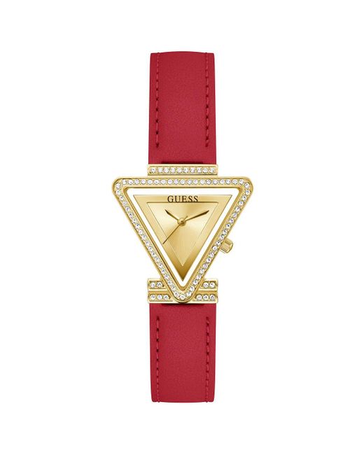 Guess Red Strap Champagne Dial Gold Tone
