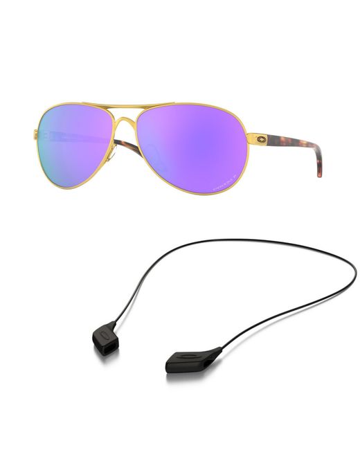 Oakley Purple Sunglasses Bundle: Oo 4079 407939 Feedback Satin Gold Prizm Viol Accessory Shiny Black Leash Kit for men