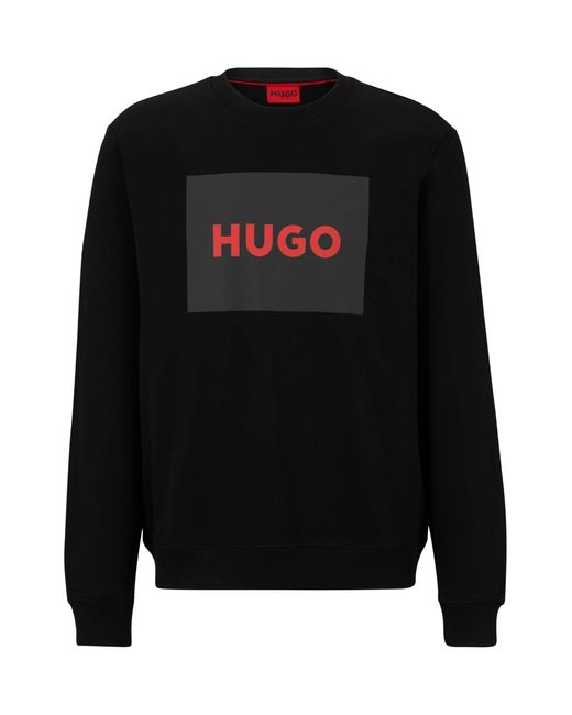 HUGO Duragol222 Pullover aus Baumwoll-Terry mit rotem Logo-Print Schwarz XXL in Black für Herren