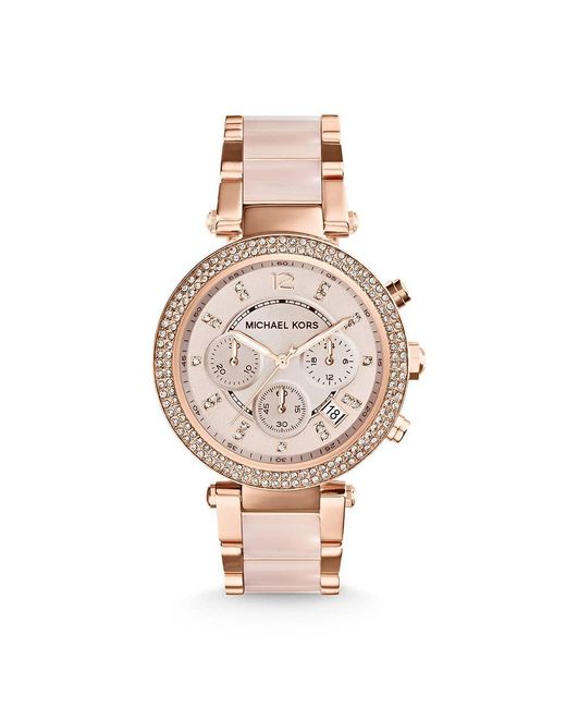 Michael Kors Chronograph Quartz Watch With Stainless Steel Acetate Strap  Mk5896 in Two-Tone (Pink) - Save 66% - Lyst