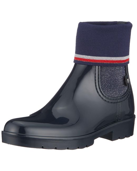 Tommy Hilfiger Blue Knitted Sock Rain Boot Wellington