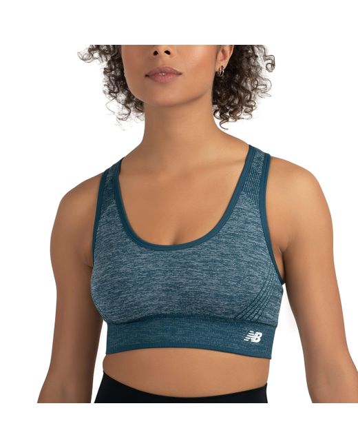 New Balance Blue Seamless Mid Impact Heather Keyhole Sport Bra With Removable Pads