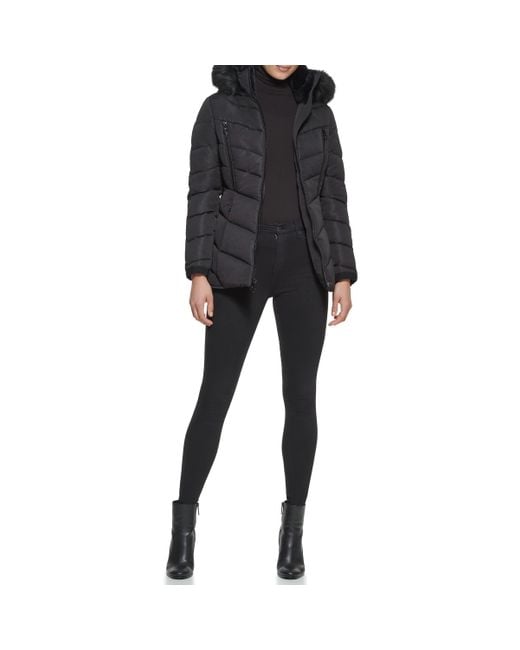 Guess Black Cold Weather Hooded Puffer Coat
