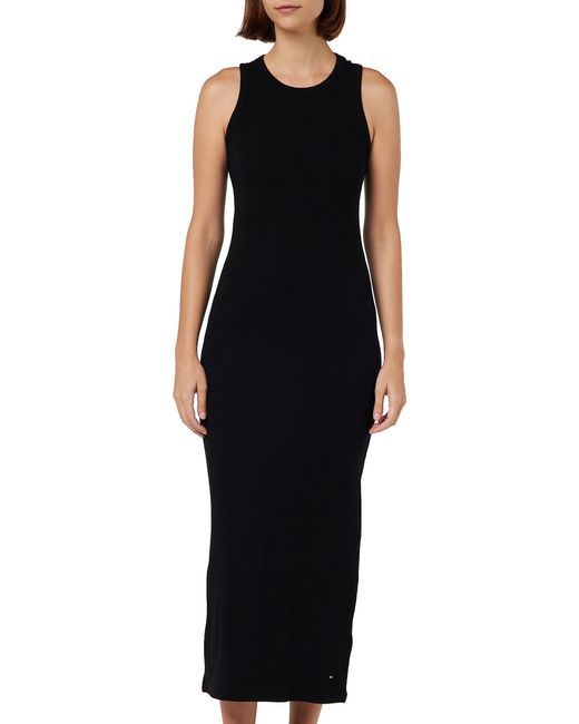 Mujer Vestido Midi Dress Slim Fit Tommy Hilfiger de color Black