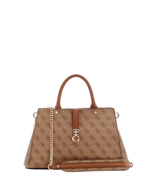 Guess Brown Zamira Luxury Satchel Latte Logo