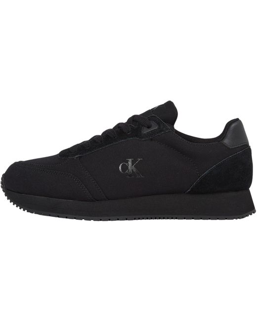 Runner Sneaker Hombre Sock Laceup Canvas con logotipo Calvin Klein de hombre de color Black
