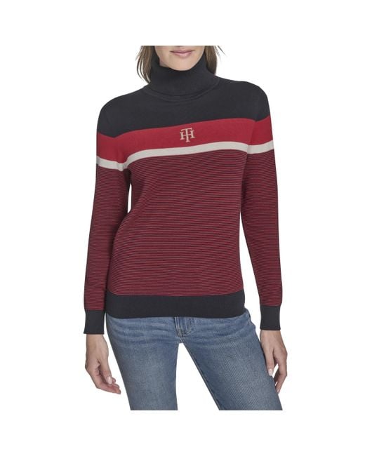 Tommy Hilfiger Red Long Sleeve Cotton Turtleneck Light Weight Sweater