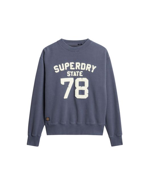 Superdry Blue Lockeres Athletic Sweatshirt mit Applikation Montauk Marineblau 40
