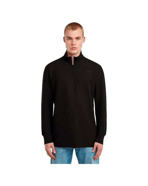 G-Star Half Zip Tweeter Regular Tee Long Sleeve in het Black voor heren