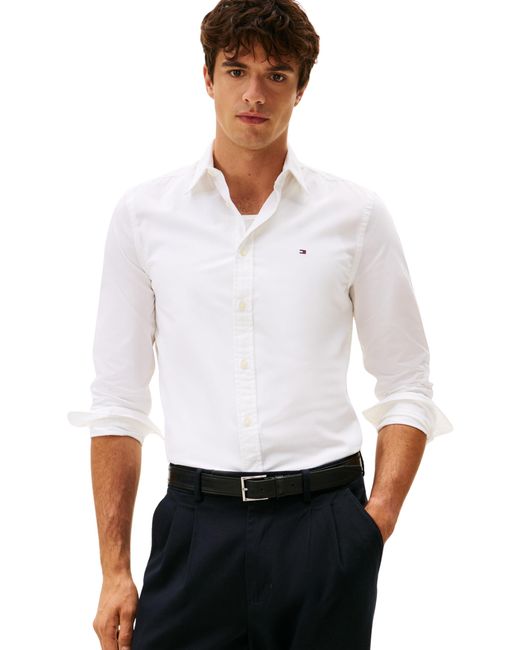 Tommy Hilfiger Flex Poplin Kent Collar Sf Shirt Mw0mw40460 L/s Shirt in het White voor heren