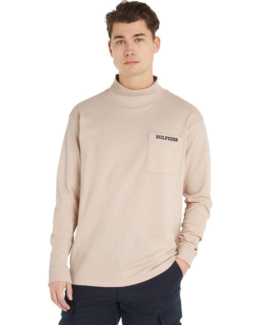 Tommy Hilfiger Langarmshirt Pique Pocket Rollkragen in Natural für Herren