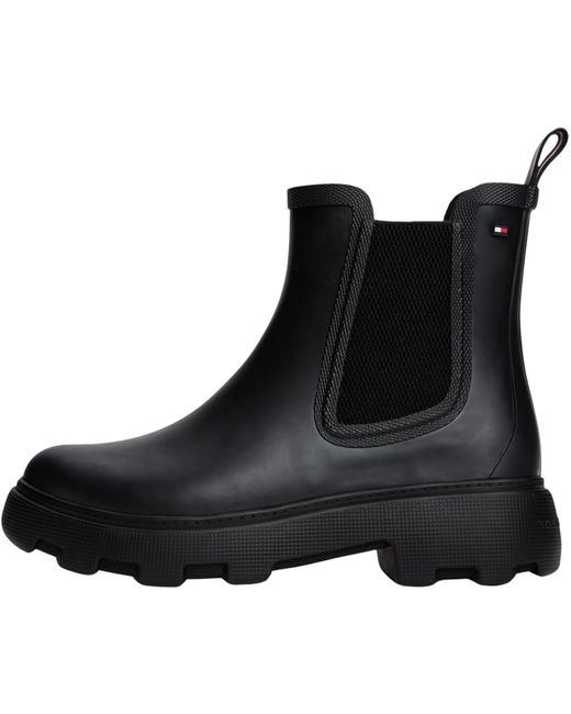 Tommy Hilfiger Black Low Boot Stiefel Flag Ankle Warm Lining Regenstiefel