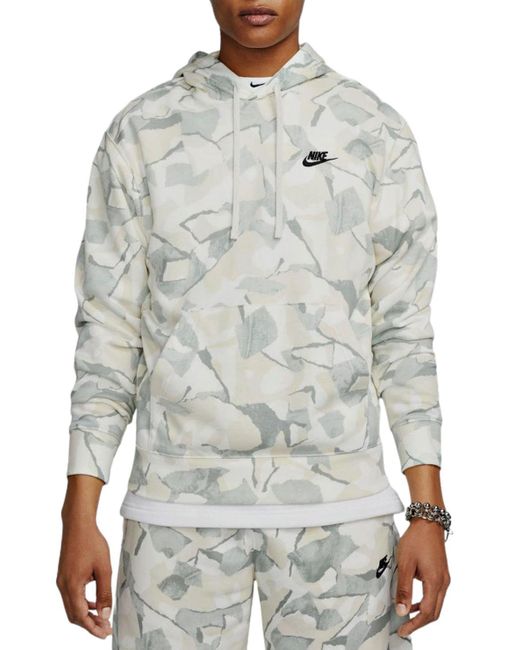 Nike Gray Sportswear Pullover Hoodie Cotton Camo Green Cream Size Medium M for men