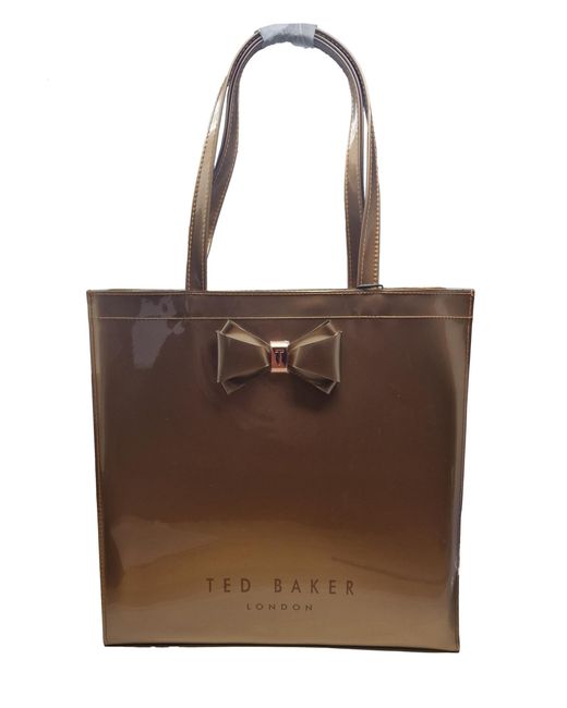 Ted Baker Brown Alacon Plain Bow Icon Large Shopper Tote Bag In Rose Gold