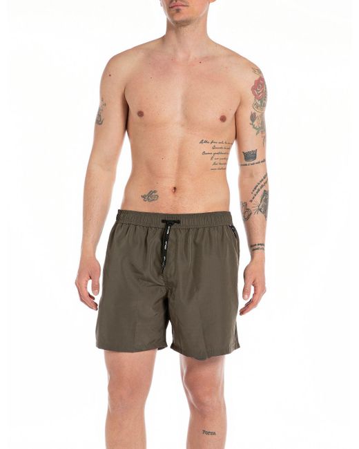 Replay Green Men's Long Swimming Trunks With Zip