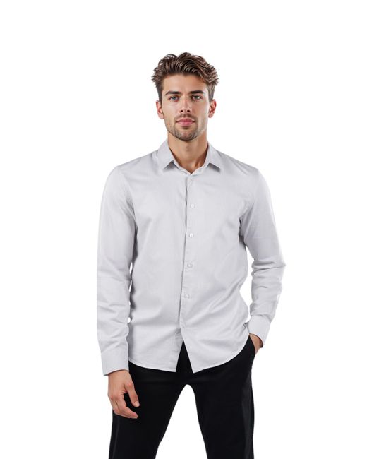 Uomo Grigio Solido Regular Fit Camicia Cotone di Celio* in White da Uomo
