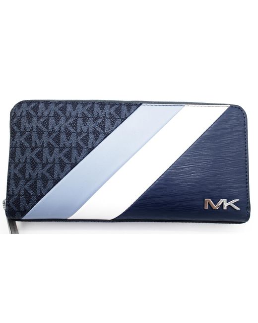 Michael Kors Blue Cooper Logo Stripe And Faux Leather Smartphone Wallet