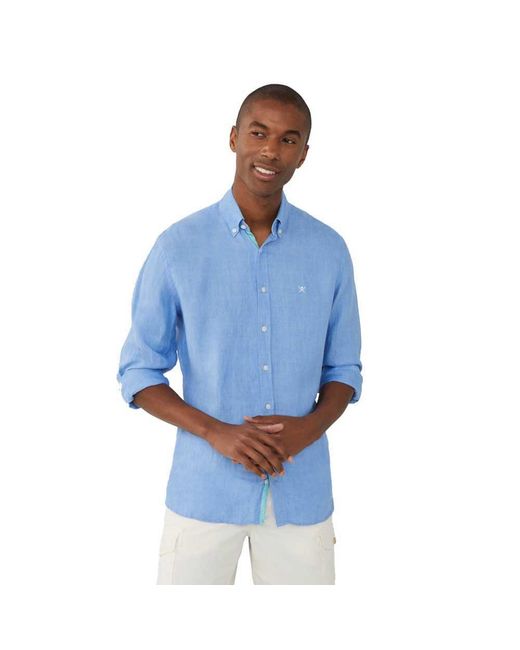 Hackett Blue Linen Herringbone Shirt for men