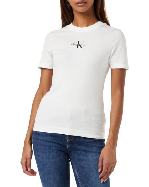 Calvin Klein White T-Shirt Kurzarm Monologo Slim Fit Rundhalsausschnitt