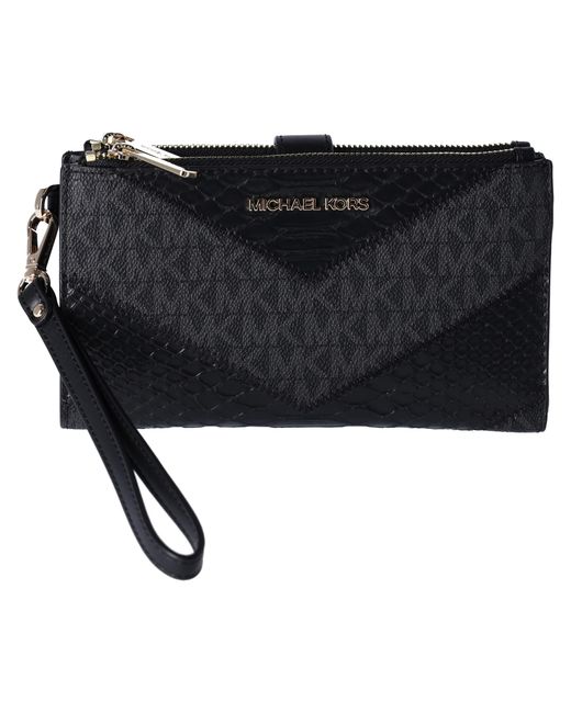 Michael Kors Jet Set Travel Large Double Zip Wallet MK Signature Multi Python Design in Schwarz Lyst DE