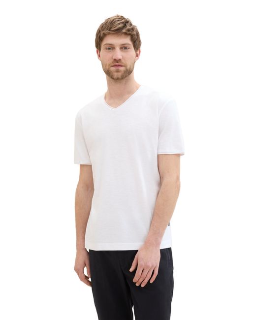 Tom Tailor Basic T-Shirt mit V-Ausschnitt in White für Herren