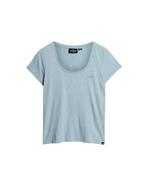 Superdry Blue Scoop Neck Tee C4-Basic Non-Printed T.Shirt
