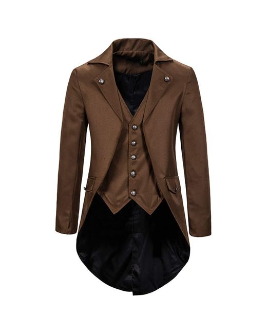 Superdry Brown Jacket Tailcoat Steampunk Gothic Frock Coat Vintage Lapel Buttons Long Sleeve Suits Uniform Tuxedo Coat Victorian Uniform Dress