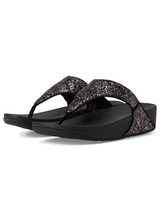 Fitflop Black Lulu -Tonal Glitter Toe-Post Sandals Sandals 9 M (B) Rubber