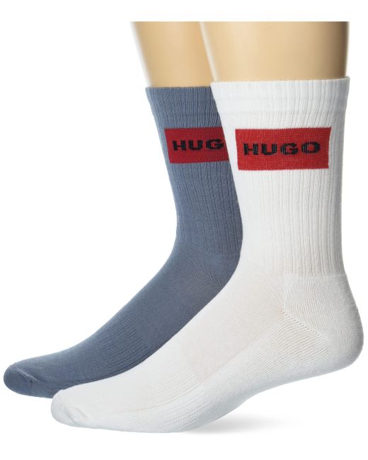 HUGO Blue 2-pack Red Logo Ribbed Quarter Length Socks for men