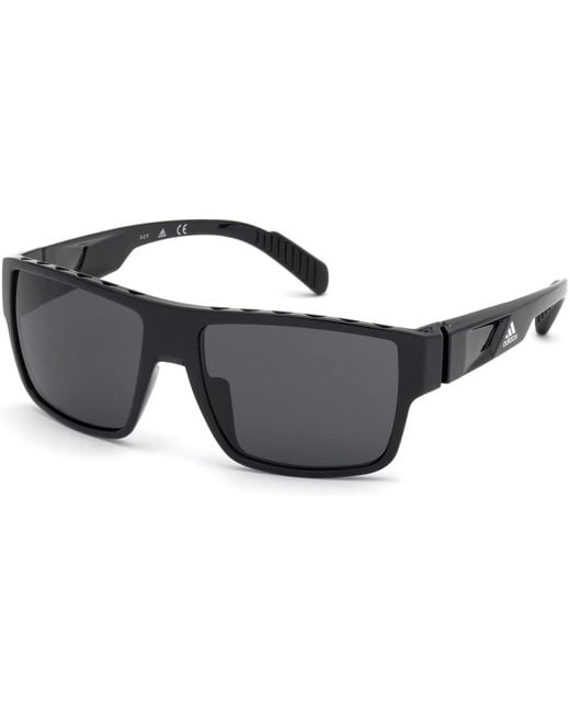 SP0006 01A 57MM Shiny Black/Smoke Rectangular Sunglasses for + BUNDLE With Designer iWear Complimentary Eyewear Kit di Adidas da Uomo