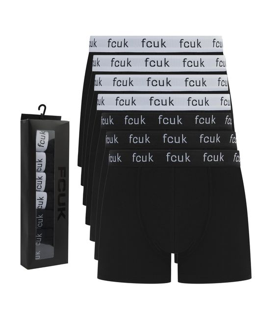 French Connection Black S 'fcuk50' Boxer Shorts 7 Pack Cotton Stretch for men