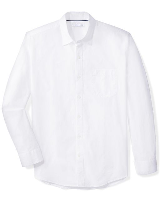 Amazon Essentials Lässiges langärmeliges Popeline-Hemd Normale Passform in White für Herren
