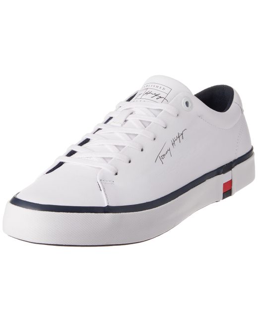 Tommy Hilfiger White Modern Vulc Corporate Leather Vulcanised Trainers for men
