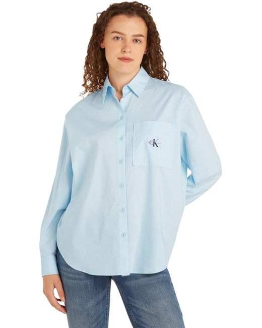 Calvin Klein Blue Woven Label Relaxed Shirt J20j222610 Tops