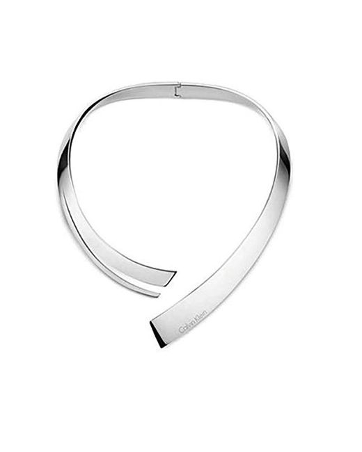 Calvin Klein Metallic Beyond Silver-tone Stainless Steel Hinged Choker Necklace Kj3umj000100