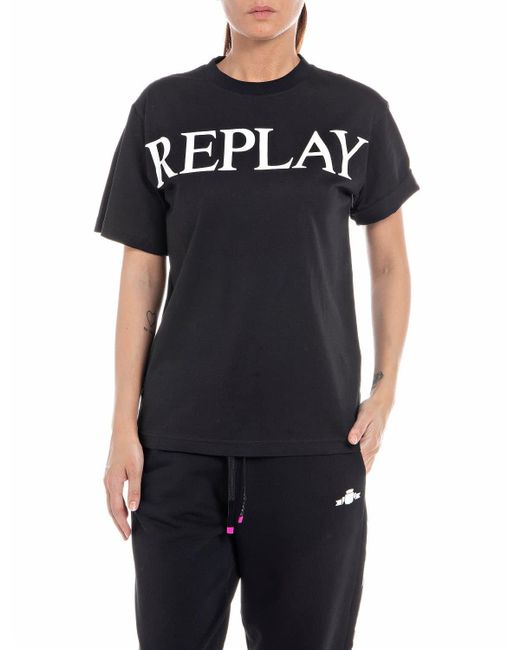 T-Shirt Donna ica Corta con Logo con Scritta di Replay in Black