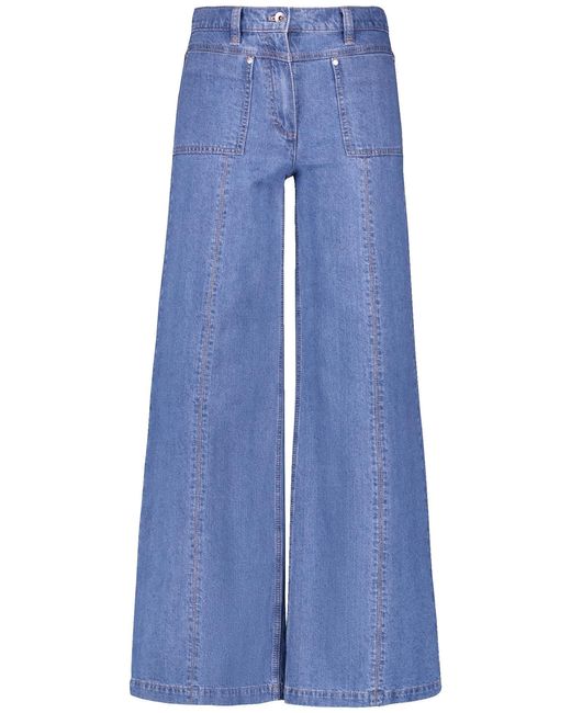 Gerry Weber Jeans Mir꞉JA Wide Leg aus Baumwoll-Leinen unifarben reguläre Länge Blue Denim 48